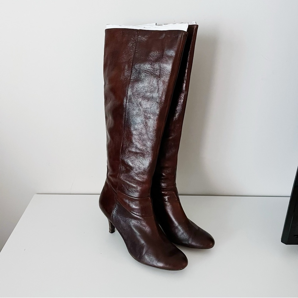 Nine West Medium Brown Knee High Heeled Boots - Picture 1 of 5